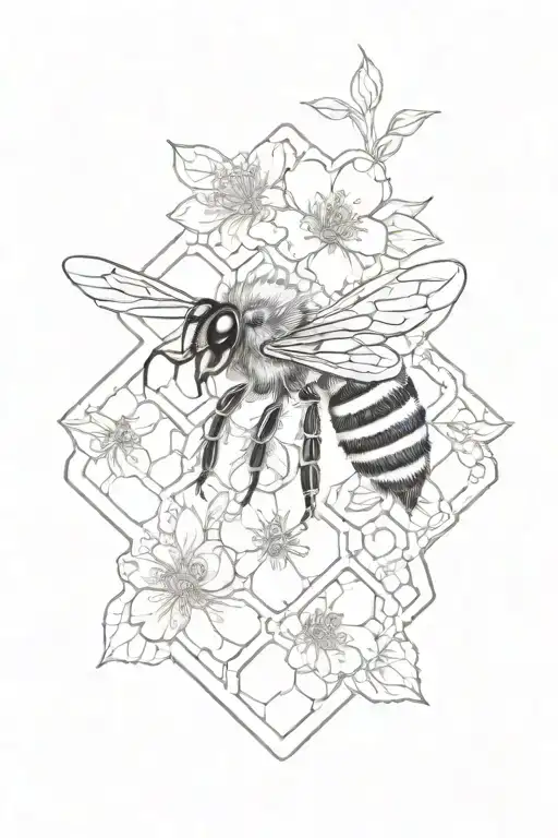 Bee And Flowers On Honeycomb Background Leading