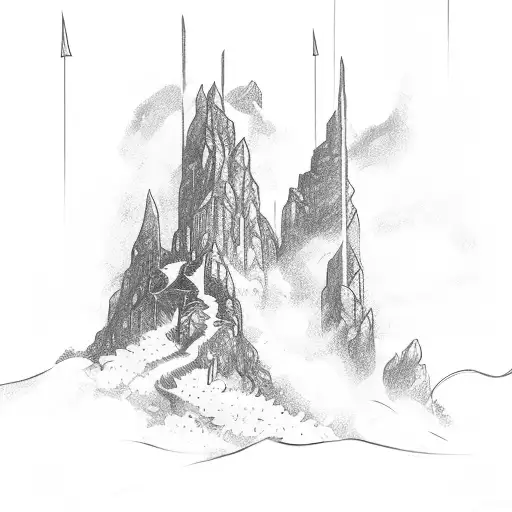 Wizard Summoning Lightning In Distance On Mountain