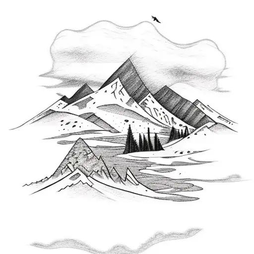 Mountain Scene With Lake And Trail Full Leg