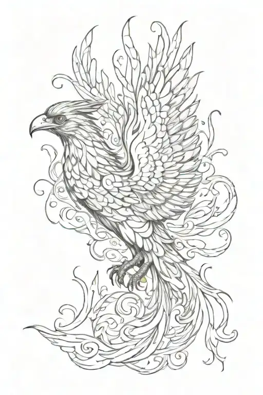 A Phoenix Flying Drawed By Charcoal
