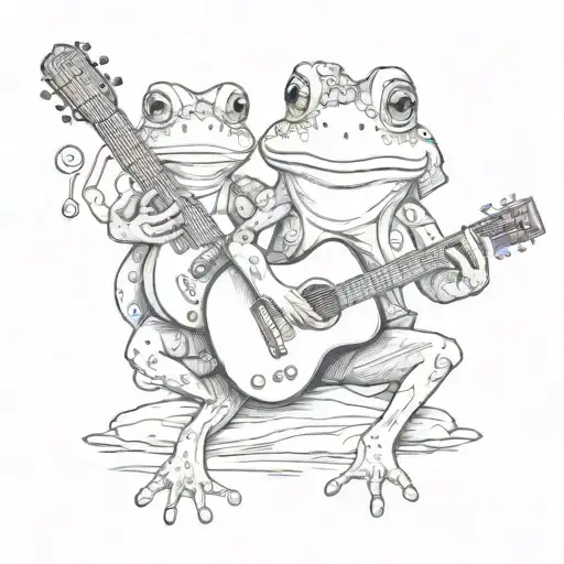 Cartoon Frog Playing Guitar With Girl Frog Listening