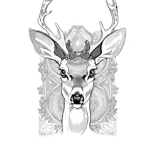 A Detailed Sketch Of A Deer Surrounded By Intricate Patterns Inspired By Wood Grain