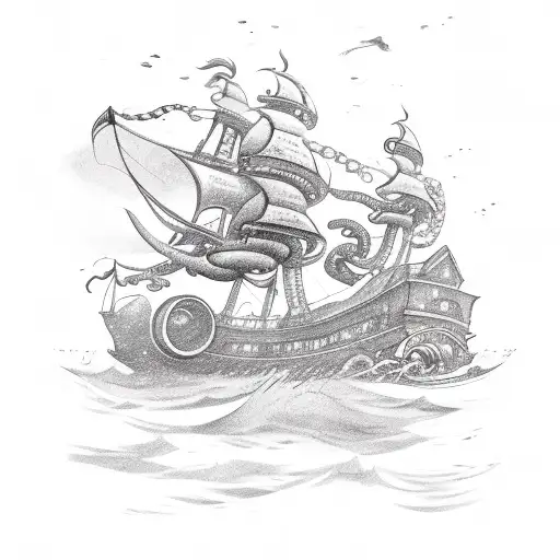 A Kraken Pulling A Ship Under The Sea