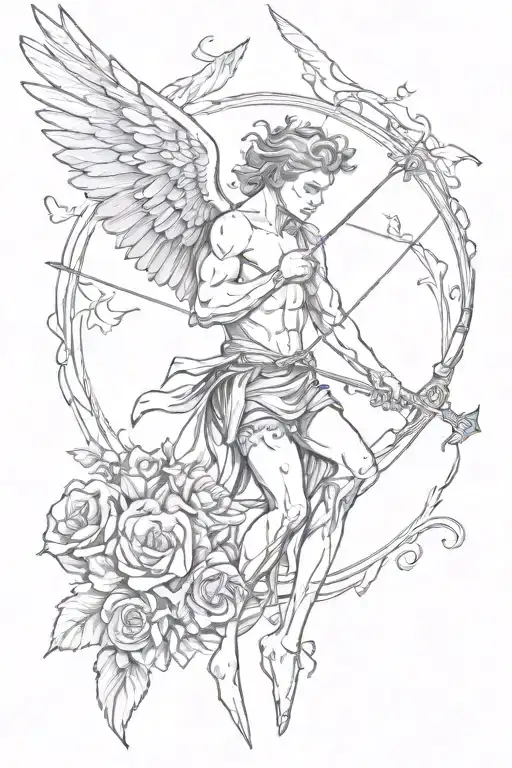 Half Angel Half Demon Cupid With Bow And Arrows And A Lot Of Hearts Pierced By Arrows Around Him