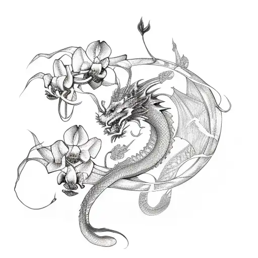Dragon And Orchids