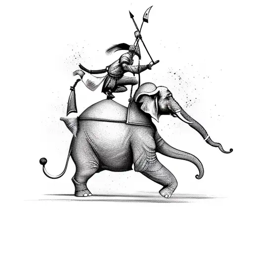 Sikh Warrior Jump Attacking A Elephant Using His Spear