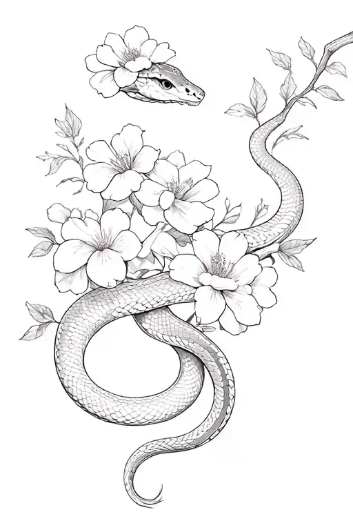 Snake With Flowers Sakura