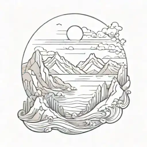 Mountain Sea With A Sunset