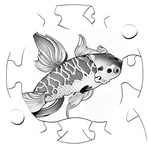 Puzzle Pieces With Images Of A Koi Fish On Them
