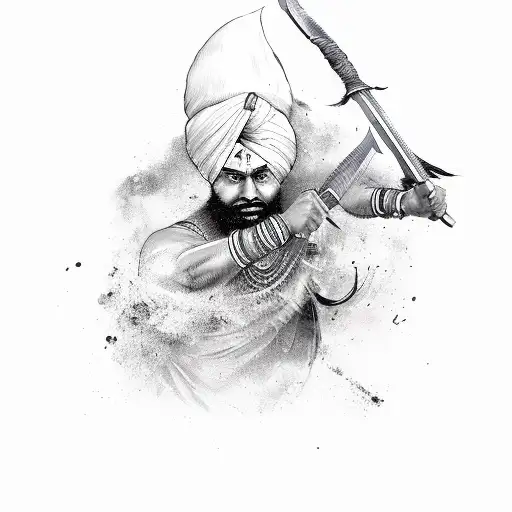 Sikh Warrior Ran And Jump Attack With Spear