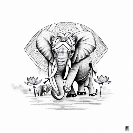 Elephants With Lotus Flower