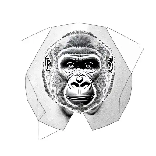 Gorilla Head On Right Pec With Geometric Background Leading Onto The Shoulder