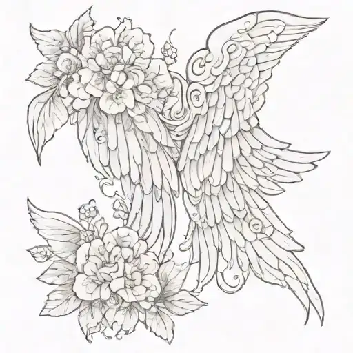 Left Side A Angel Wing And The Right Side Same Shape As The Wing With Flowers