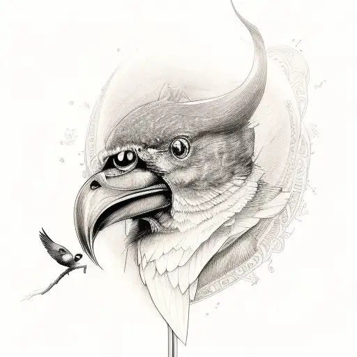 Ohins Face Profile With A Sword And A Bird Half Sleeve