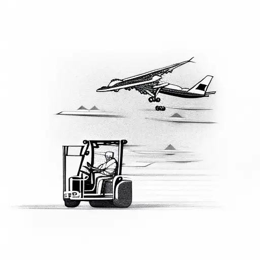 Guy In A Forklift Looking At Airplane