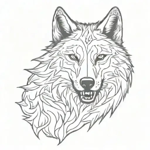 Wolf Head With Teeth Out In Black Style