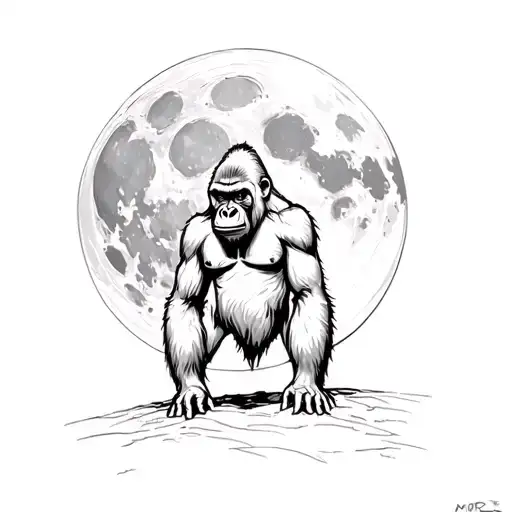 A Gorilla In Front Of A Full Moon