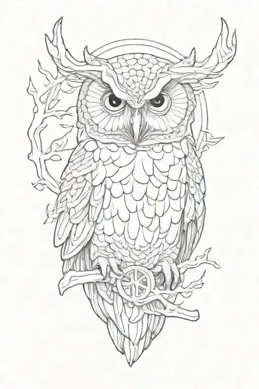 Owl With An Antler Of Mountain Goat