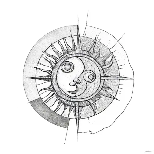 Sun And Moon With Nature Minimalistic