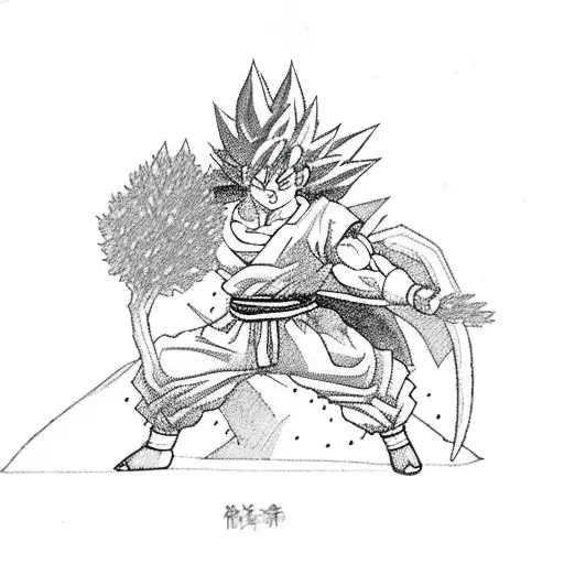 Goku Holding A Tree In His Back