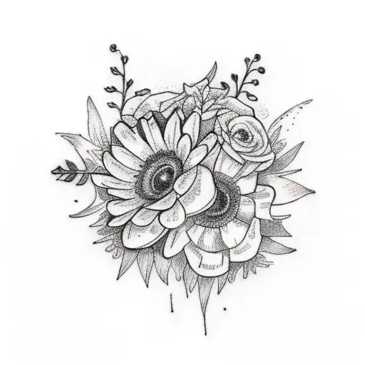 Small Tattoo Bouquet With July And August Birth Flowers