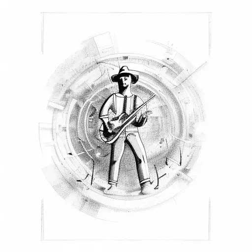 An Abstract Representation Of A Workman Surrounded By Musical Elements
