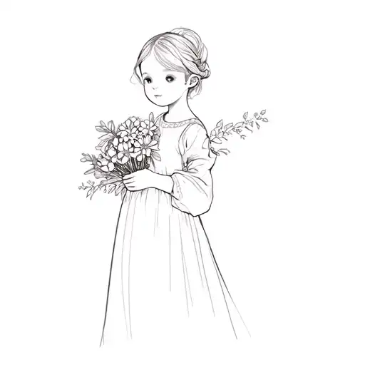 A Little Girl Holding A Bouquet Of Flowers