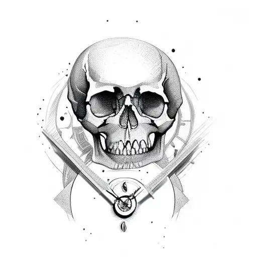 Hourglass With Skull And Clock