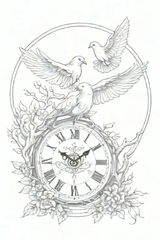 Dove Flying Tree Clock Face Surrounded