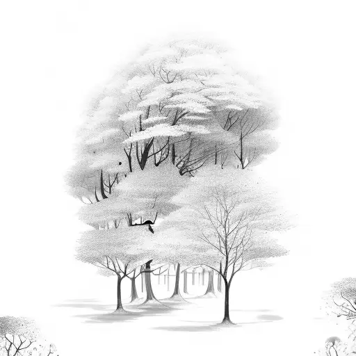 A Mystical Forest With A Female Figure Blending Into The Trees