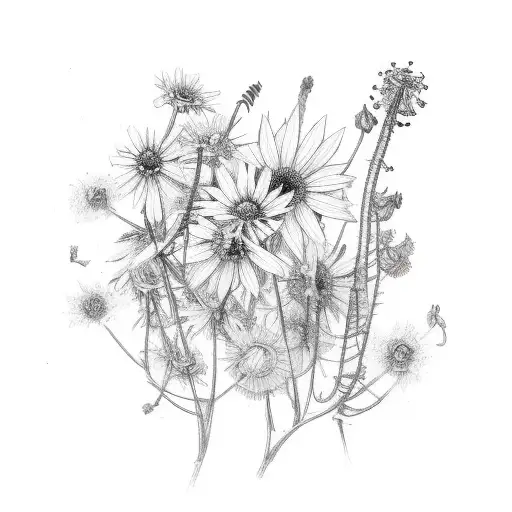 Horizontal Line Of Wild Flowers