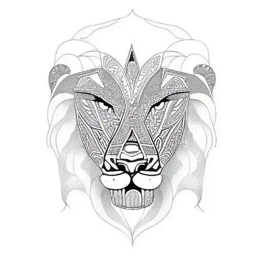 Design A Lion Tattoo With Intricate Polynesian Patterns And Architectural Details