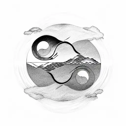 Yin Yang With Ocean And Mountains