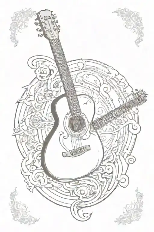 Guitar With Buddhism Symbol And Gemini Zodiac Sign