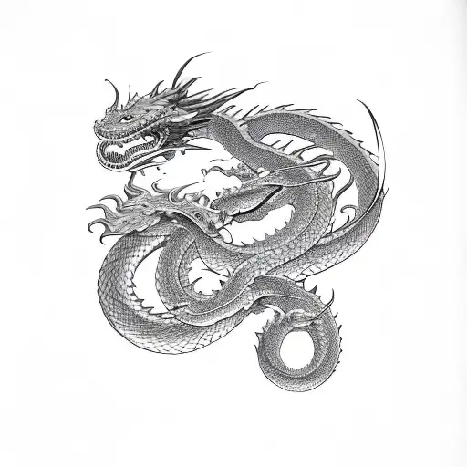 Dragon And Snake Around A Sword