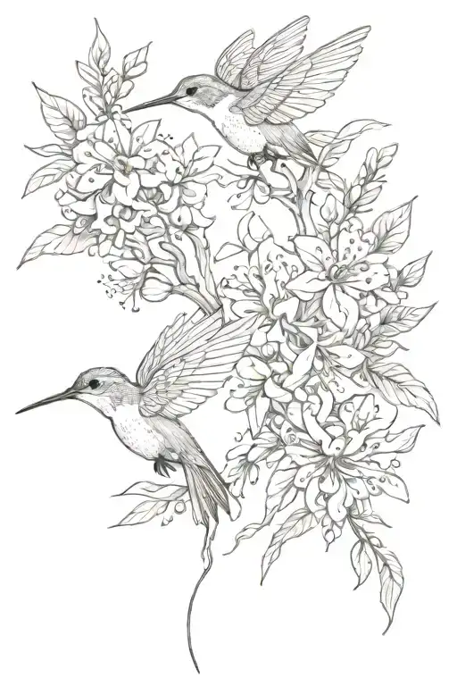 Honeysuckles Around Hummingbird With Other Insects