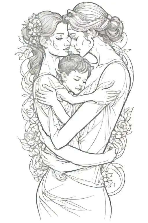 Mother Embracing Boy And Girl