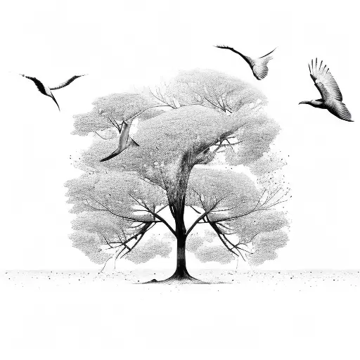 Tree Of Life With Flying Birds