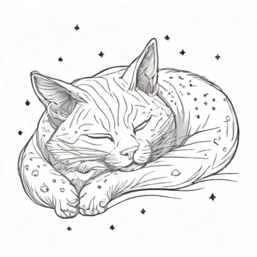 A Sleeping Cat Under A Starry Night Sky