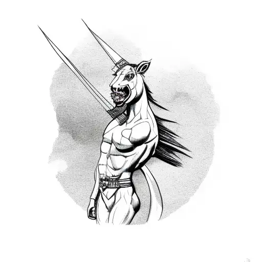Hybrid Horse Man Creature Shooting A Bow And Arrow Towards A Small Gemstone