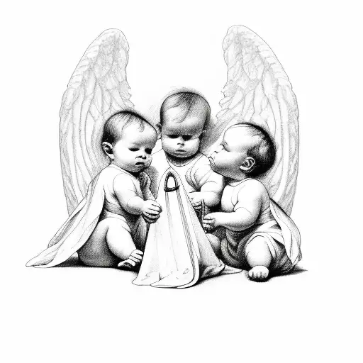 Three Baby Angels Playing Musical Instruments