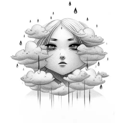 Sad Cloud With Rain And Eyelashes