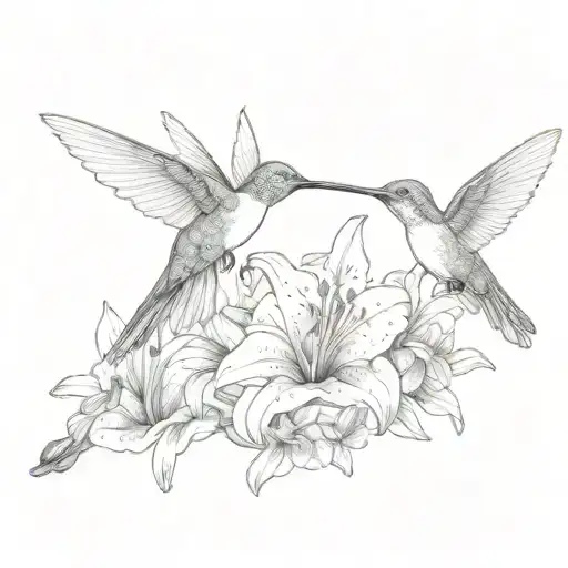 Arum Lillie's With 2 Humming Bird Flying