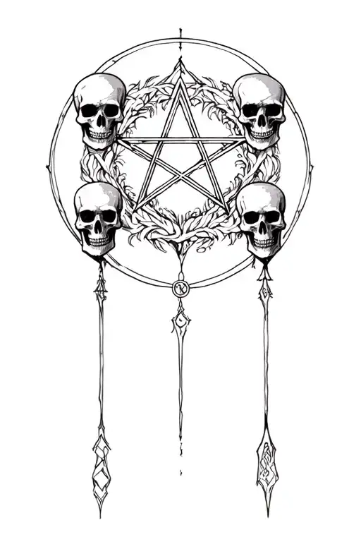 Pentagram With Dark Skulls Representing Dark Periods