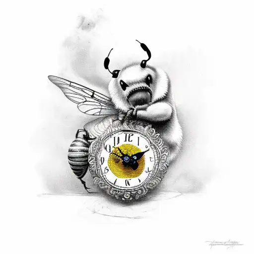 Cherub Riding A Bumble Bee Holding A Honeycombe Clock