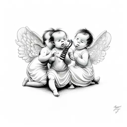 Three Baby Angels Playing Musical Instruments