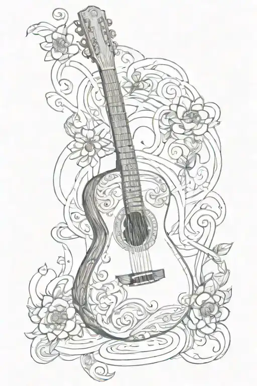 Guitar With Buddhism Symbols