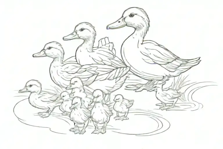 Ducklings Following Their Mother