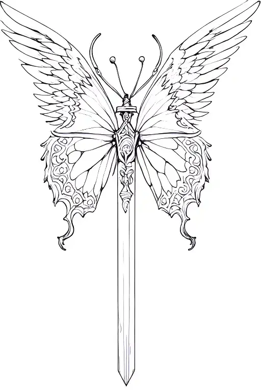 Butterfly With Angel Wings With A Sword