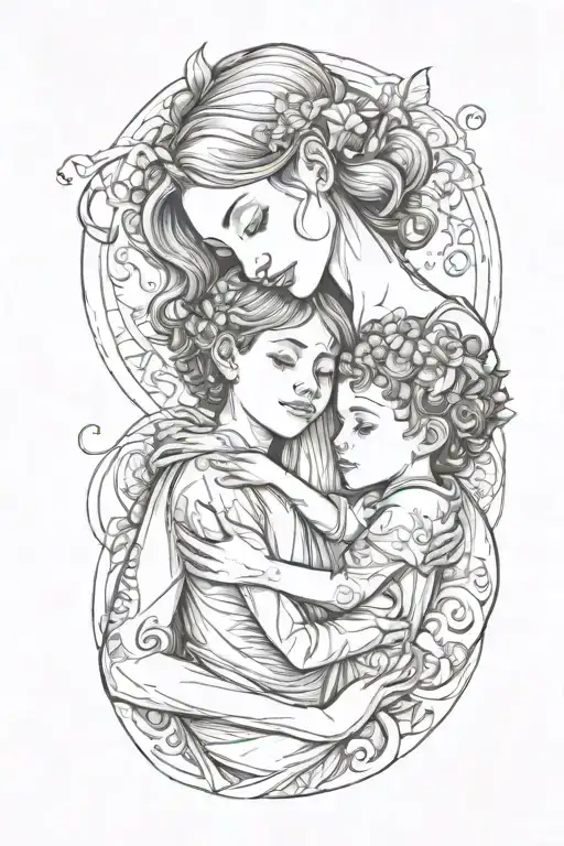 Mother Embracing Boy And Girl